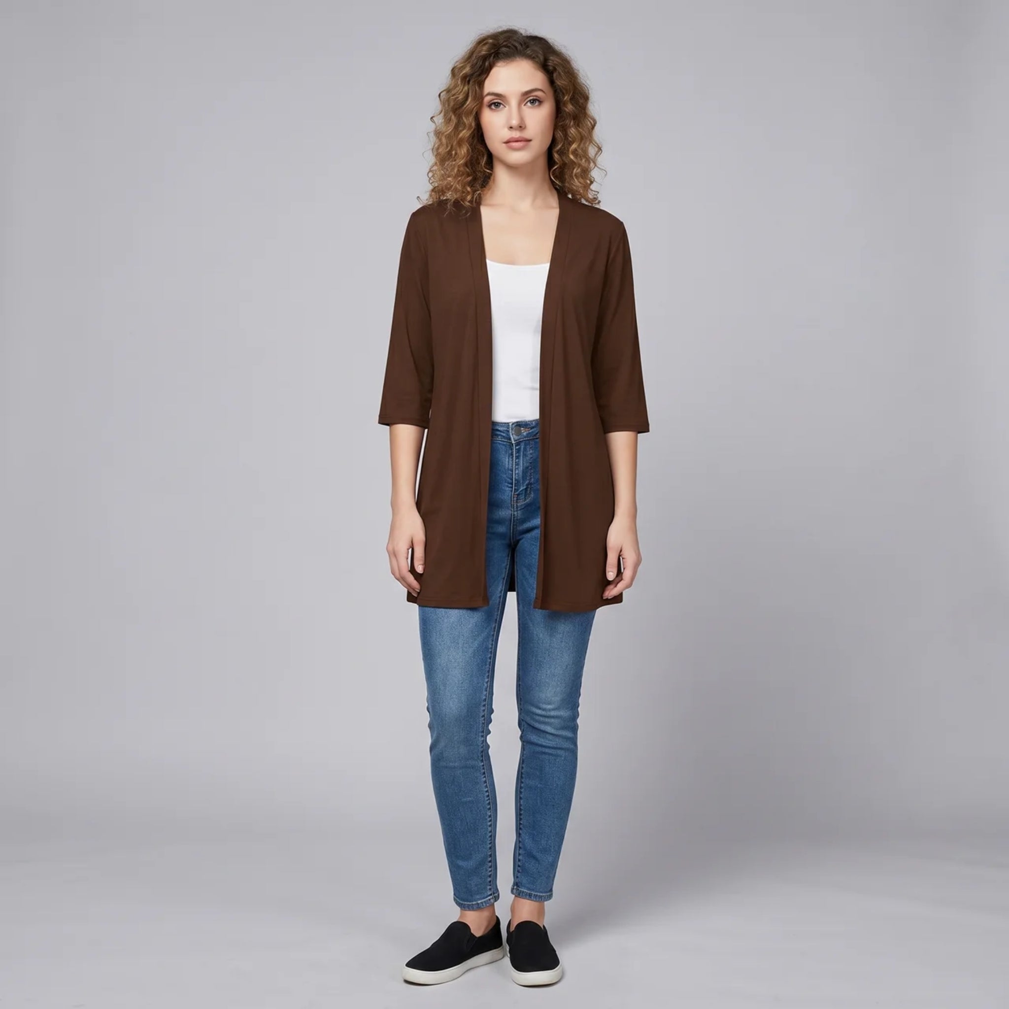 Women’s Open Front Elbow-Sleeve Cardigan