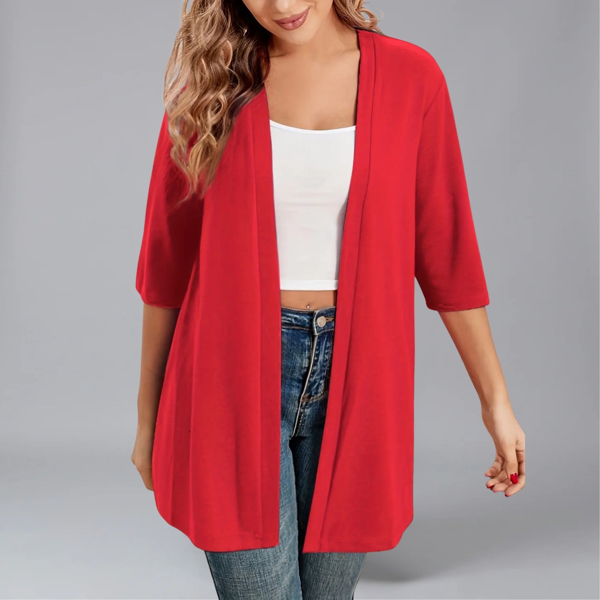 Women’s Open Front Elbow-Sleeve Cardigan