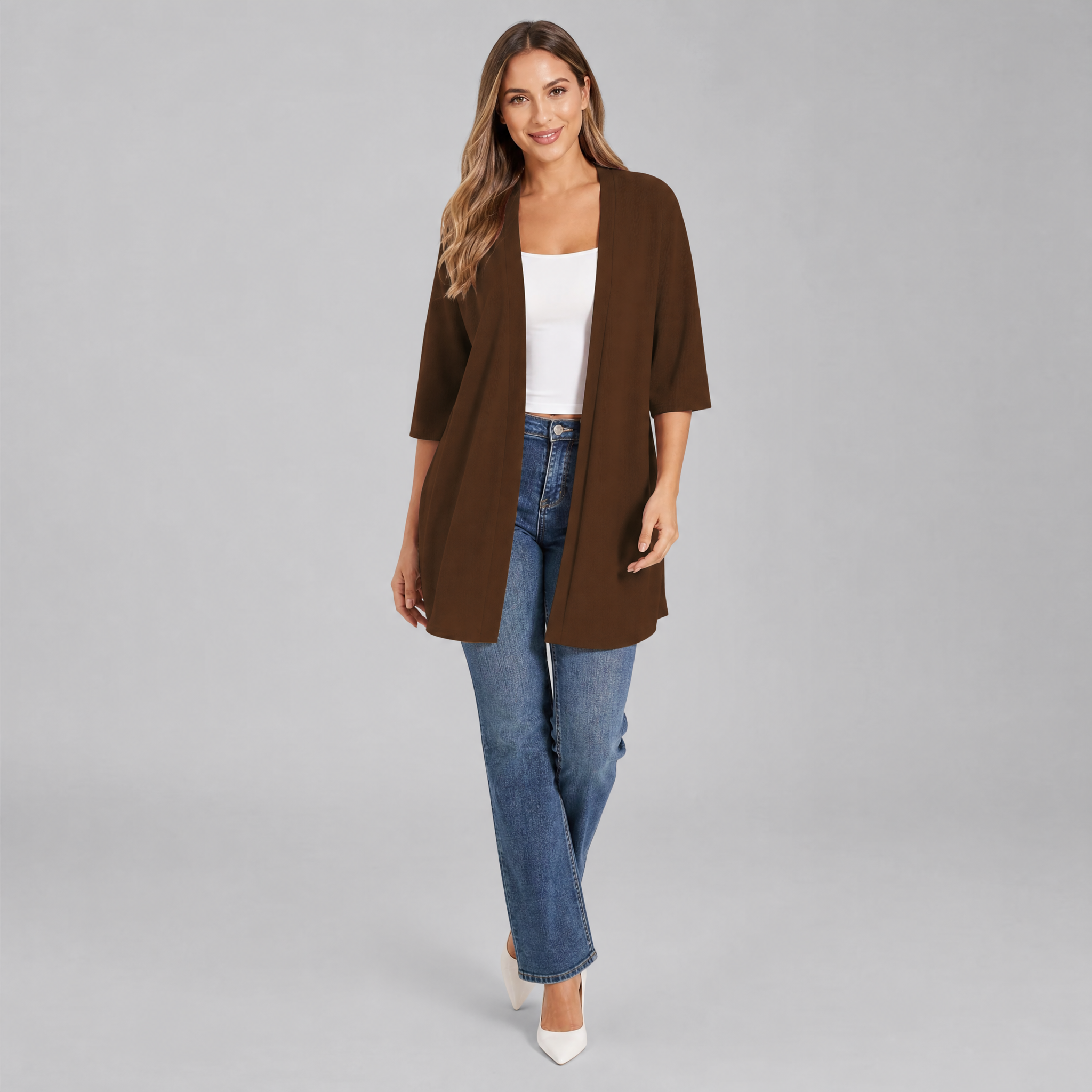 Women’s Open Front Elbow-Sleeve Cardigan