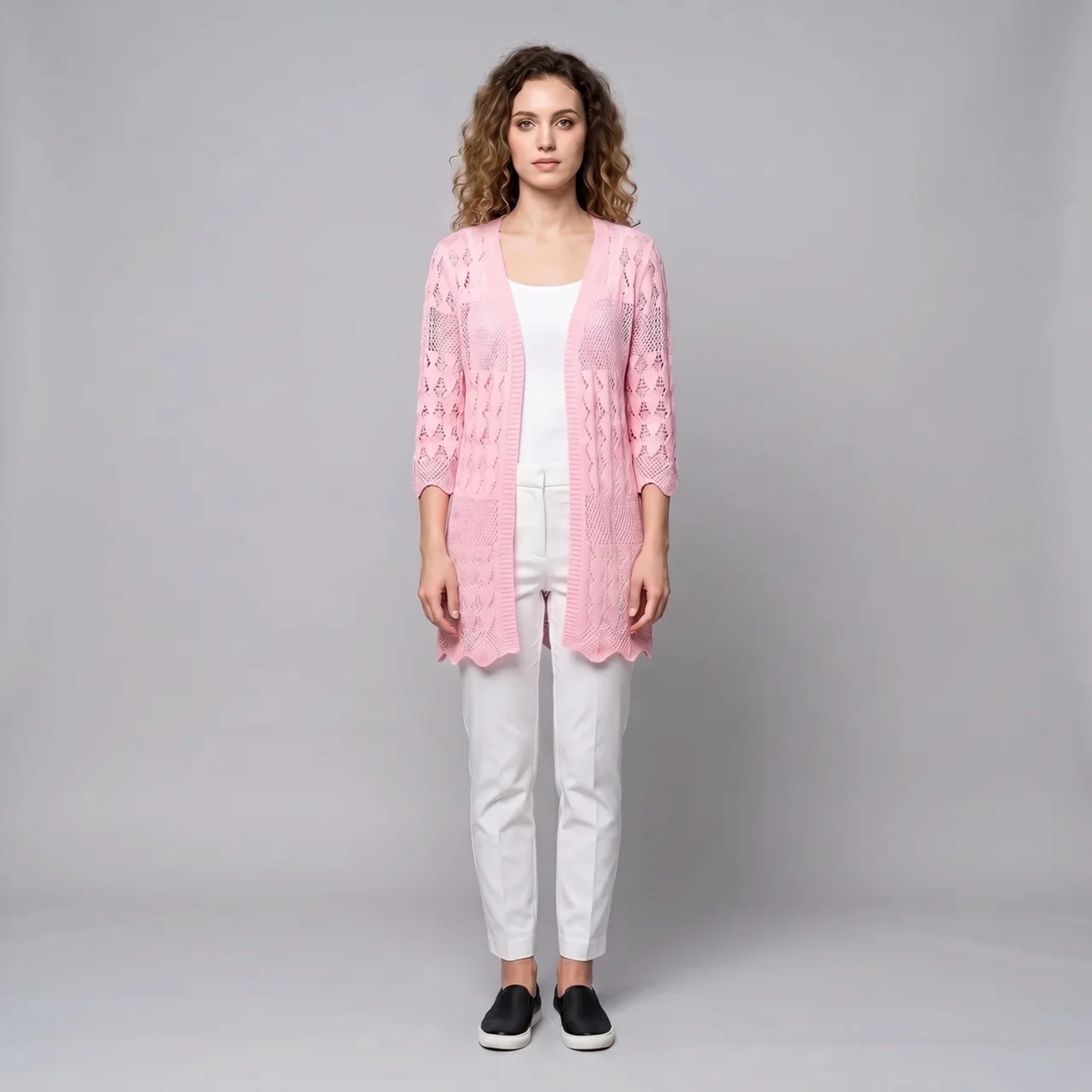 Women’s Open-Front Sheer Crochet Spring Cardigan