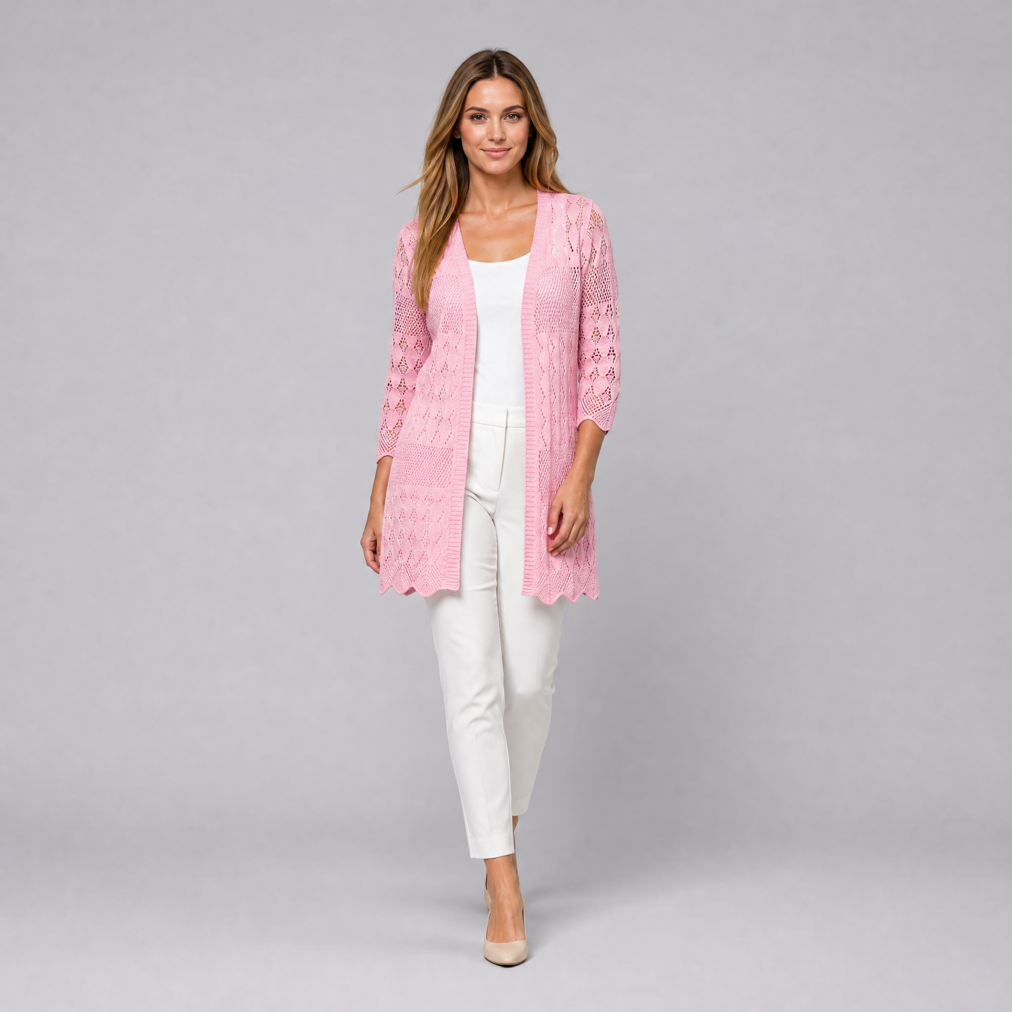 Women’s Open-Front Sheer Crochet Spring Cardigan