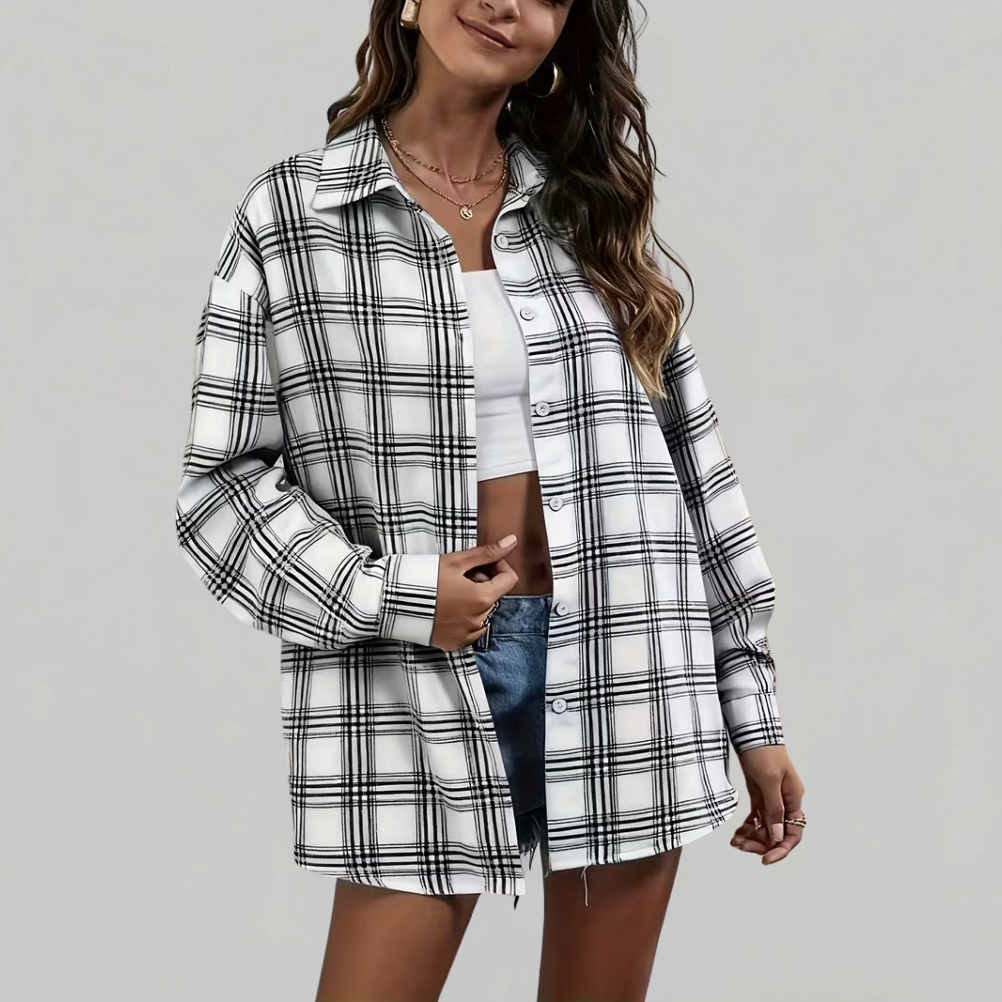Women’s Oversized Plaid Button-Down Shirt