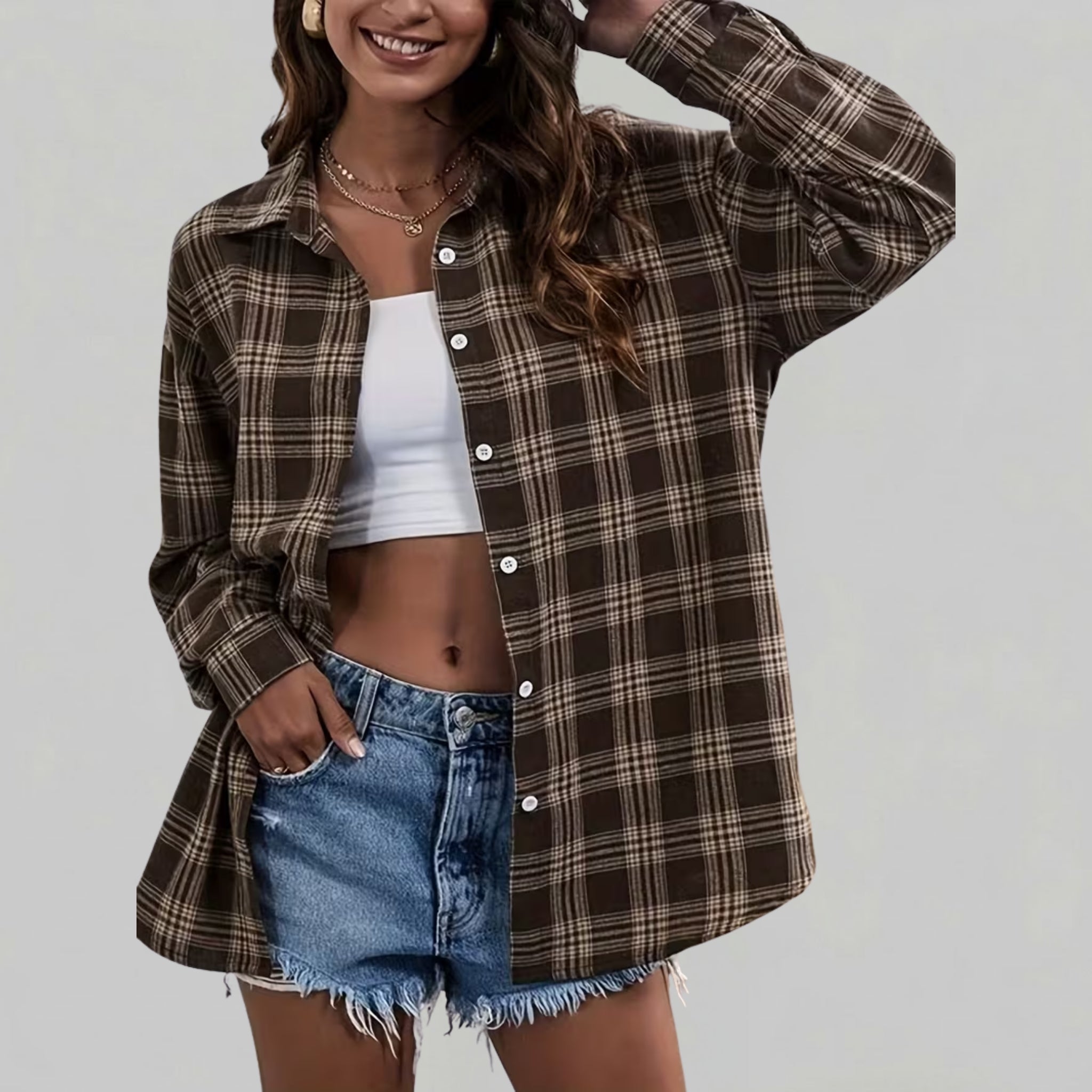 Women’s Oversized Plaid Button-Down Shirt