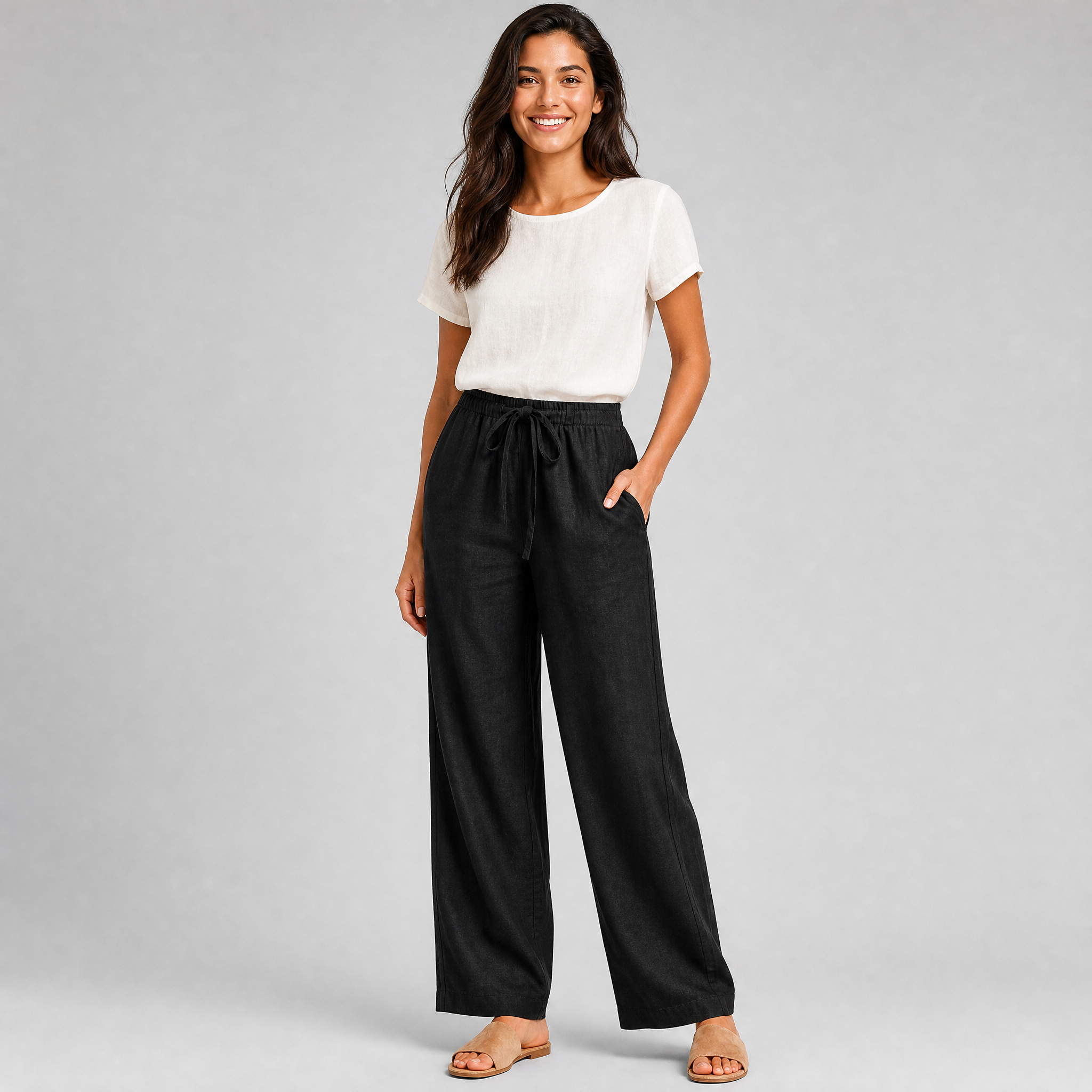 Women’s Paperbag Drawstring Linen Trousers