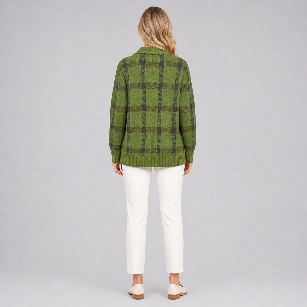 Women's Plaid Knit Collared Cardigan