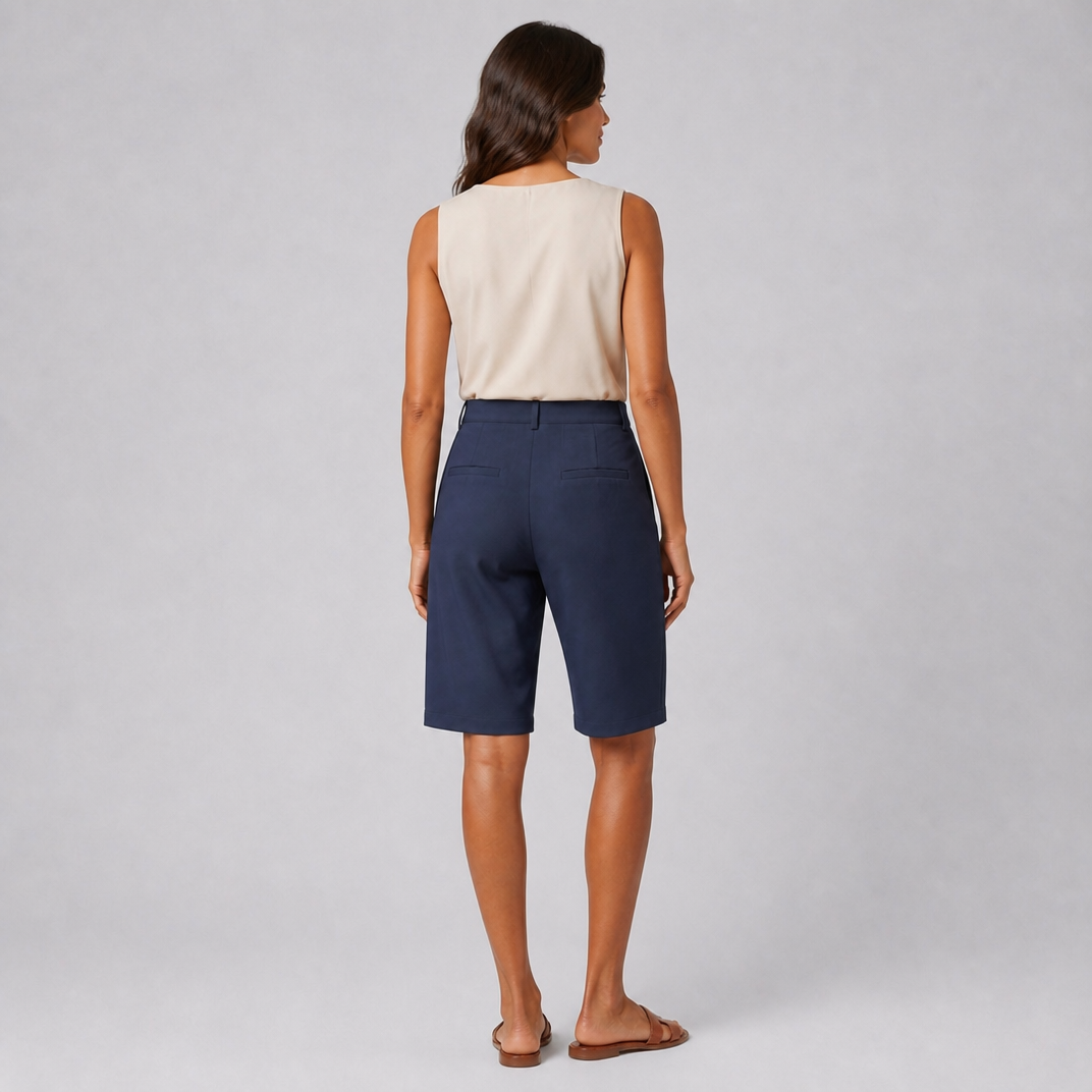 Women's Pleated Blue Bermuda Shorts – Tailored Women's Shorts