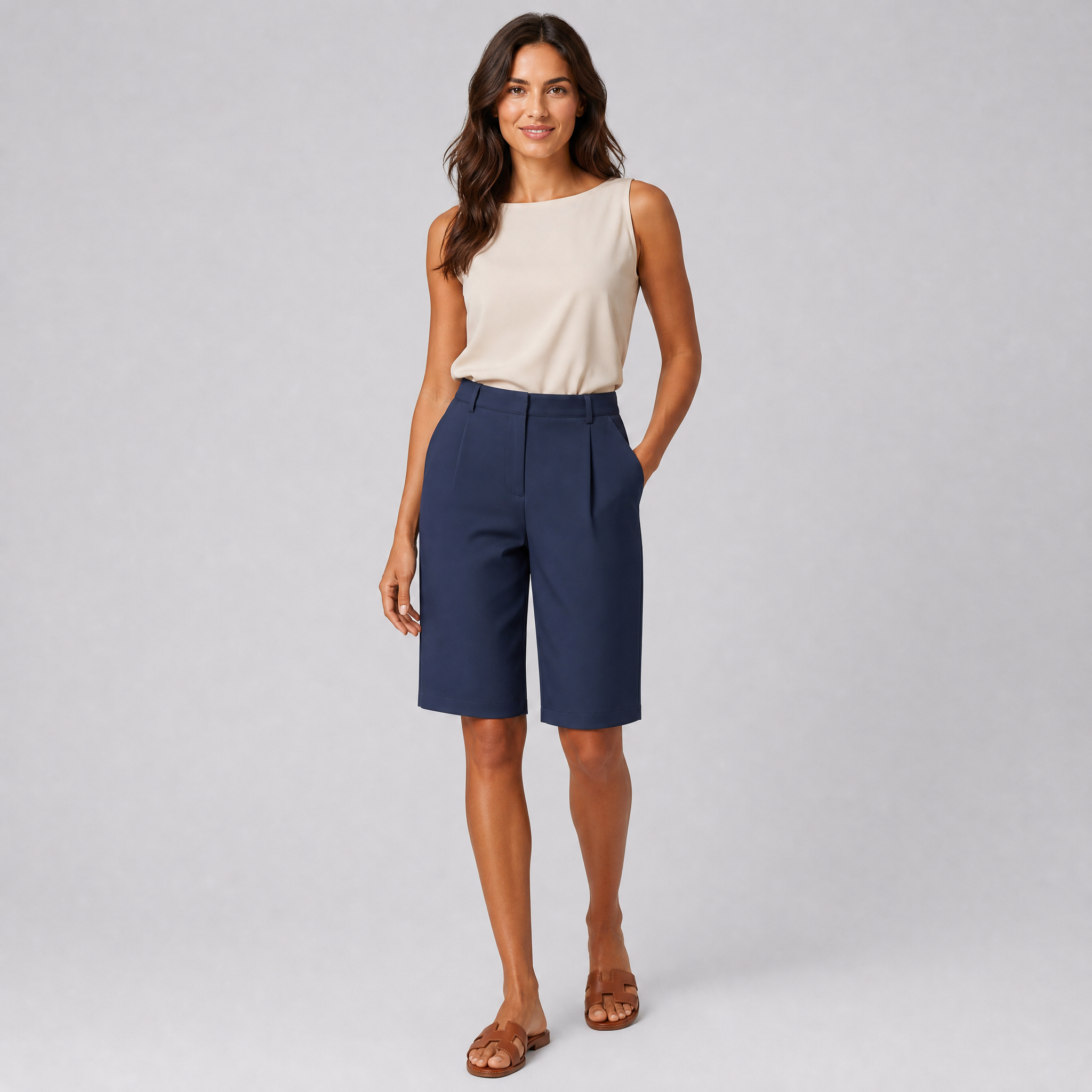 Women's Pleated Blue Bermuda Shorts – Tailored Women's Shorts