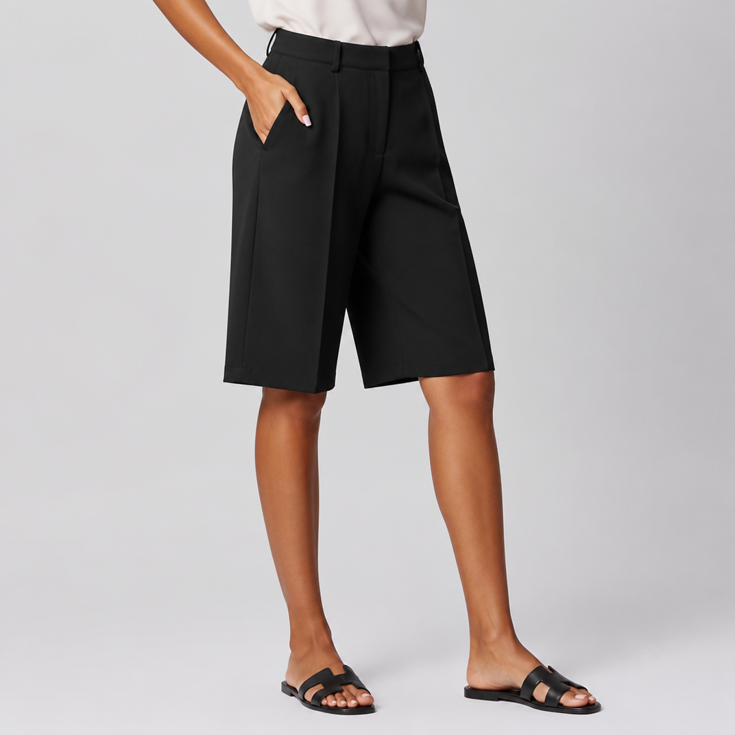 Women's Pleated Blue Bermuda Shorts – Tailored Women's Shorts