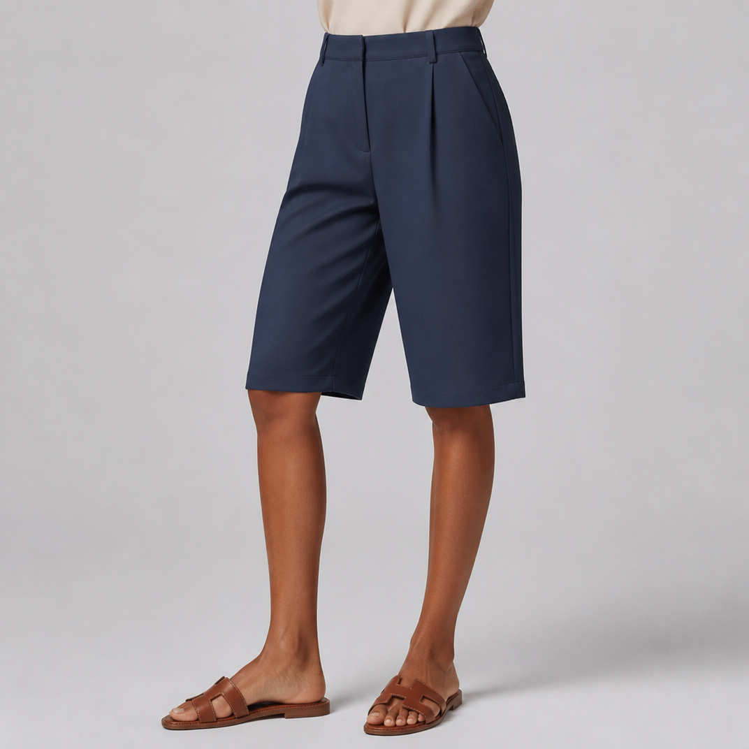 Women's Pleated Blue Bermuda Shorts – Tailored Women's Shorts