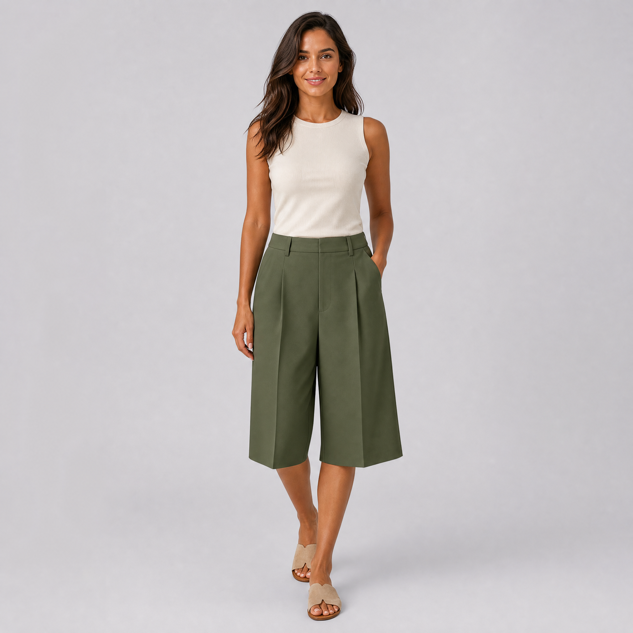 Women's Pleated Wide Leg Bermuda Shorts – High Waisted Women's Shorts