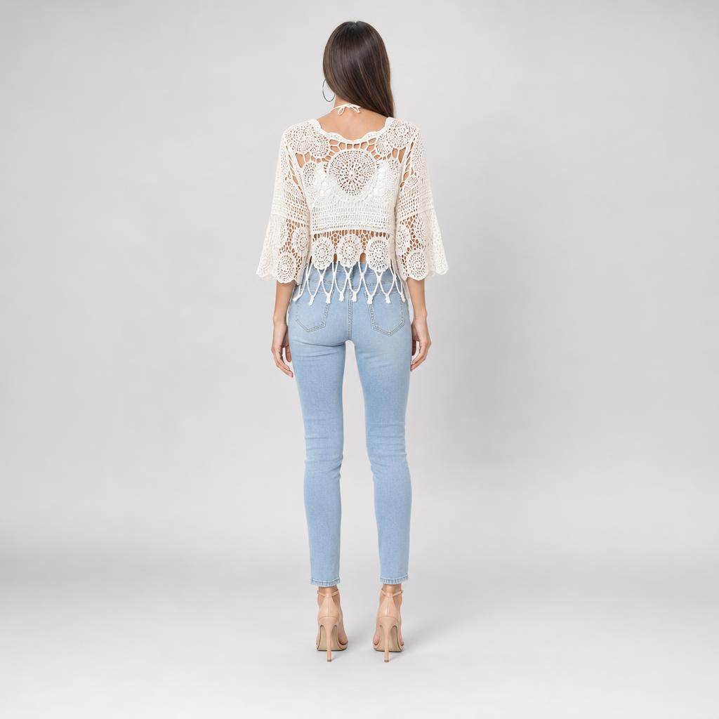 Women’s Pointelle Crochet-Knit Beach Cover Top