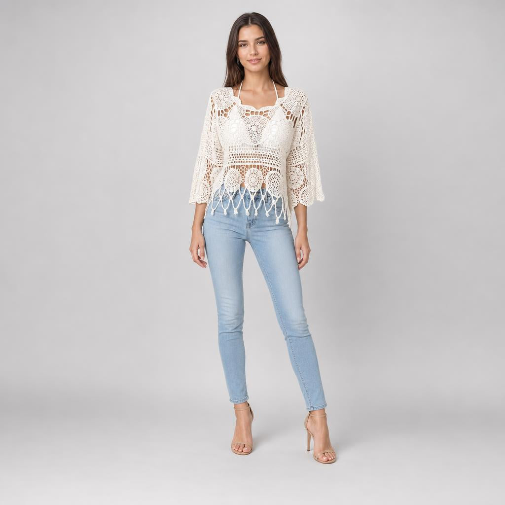 Women’s Pointelle Crochet-Knit Beach Cover Top