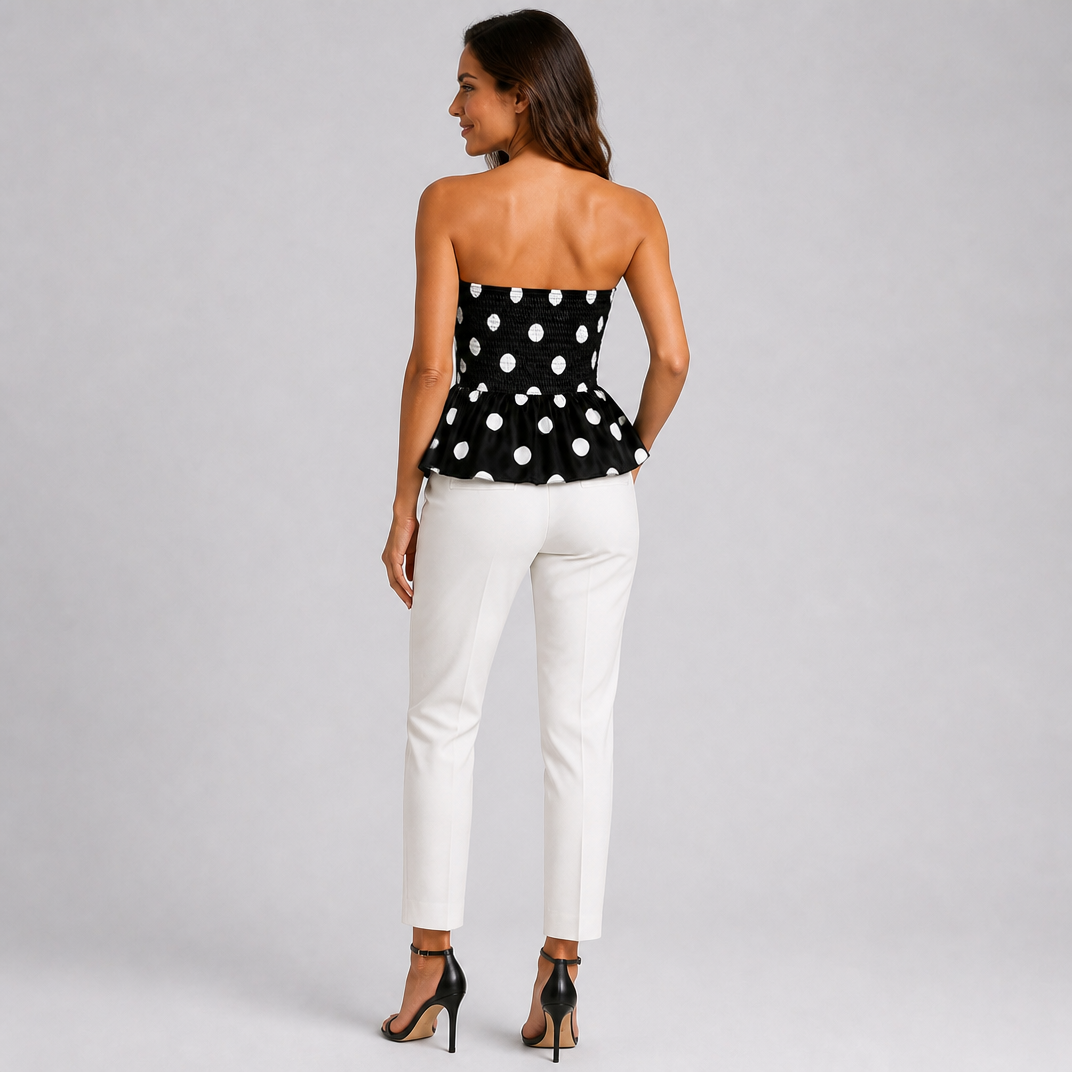 Women's Polka Dot Peplum Top – Strapless Bandeau Top