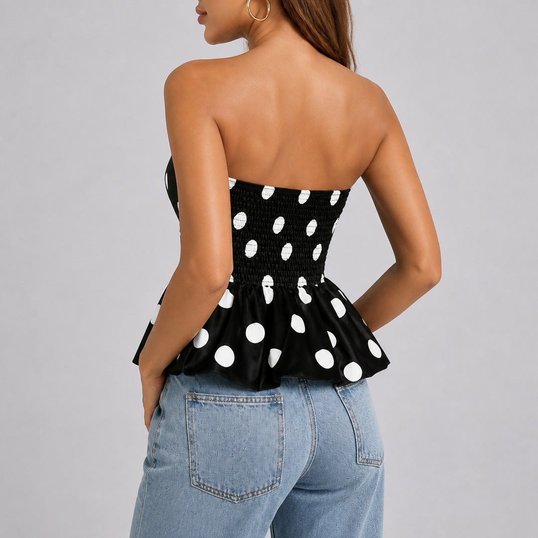 Women's Polka Dot Peplum Top – Strapless Bandeau Top
