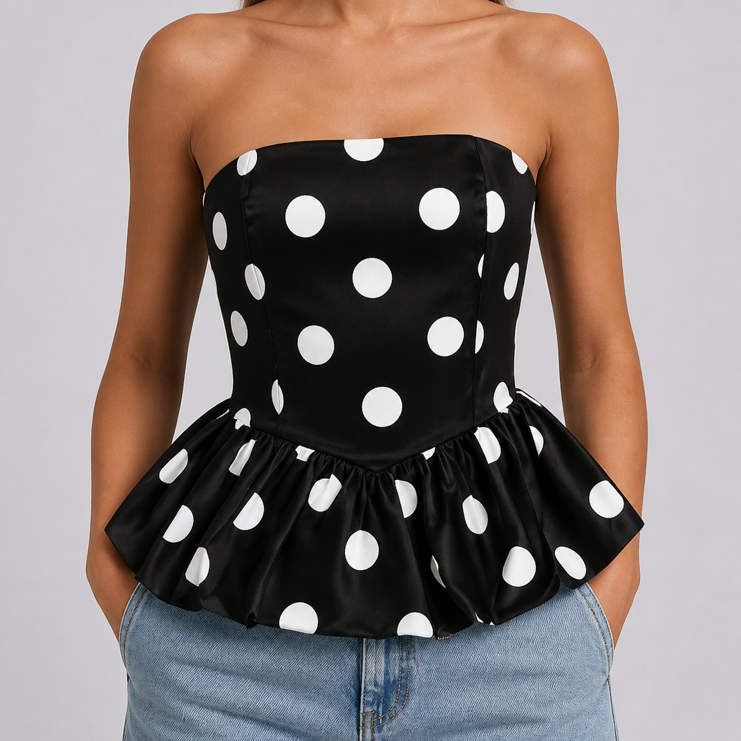 Women's Polka Dot Peplum Top – Strapless Bandeau Top