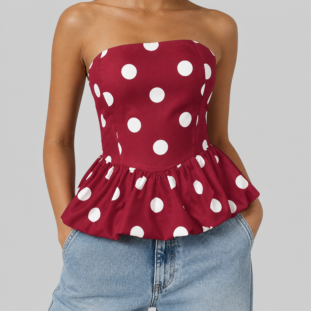 Women's Polka Dot Peplum Top – Strapless Bandeau Top