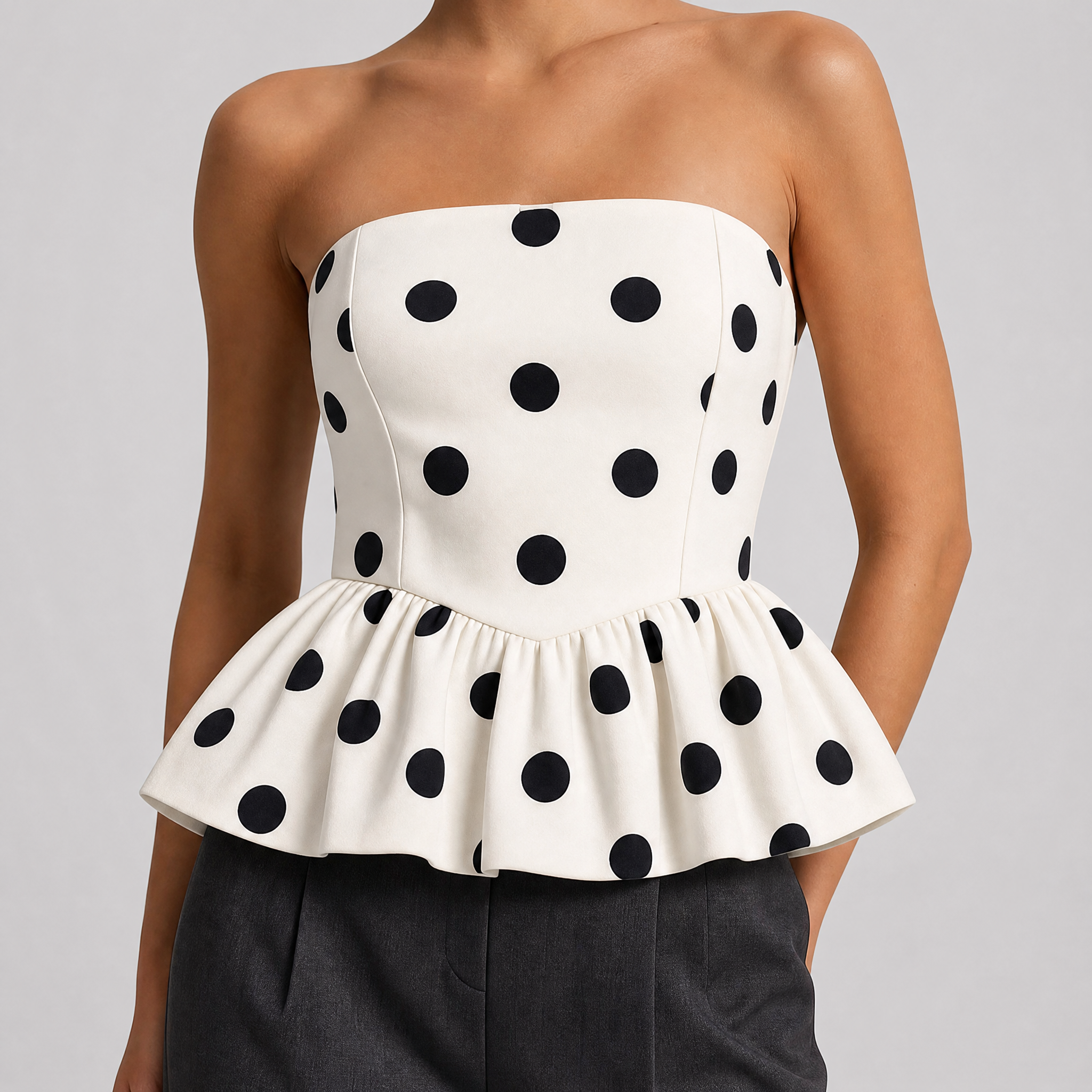 Women's Polka Dot Peplum Top – Strapless Bandeau Top