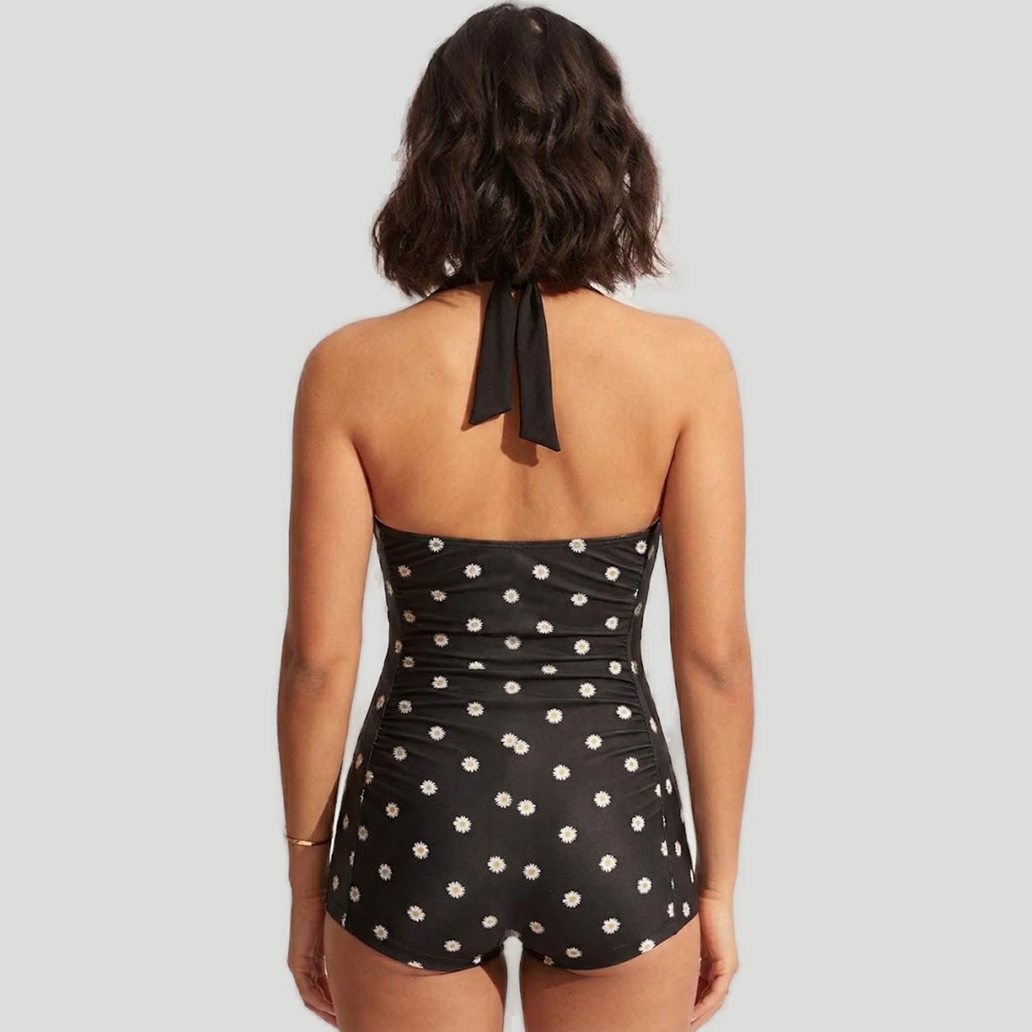 Women’s Polka Dot Ruched Halter-Neck Swimsuit