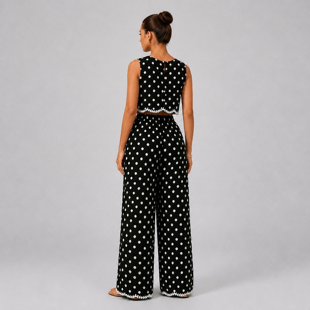 Women's Polka Dot Wide Leg Co-ord Set – Crop Top Set Women