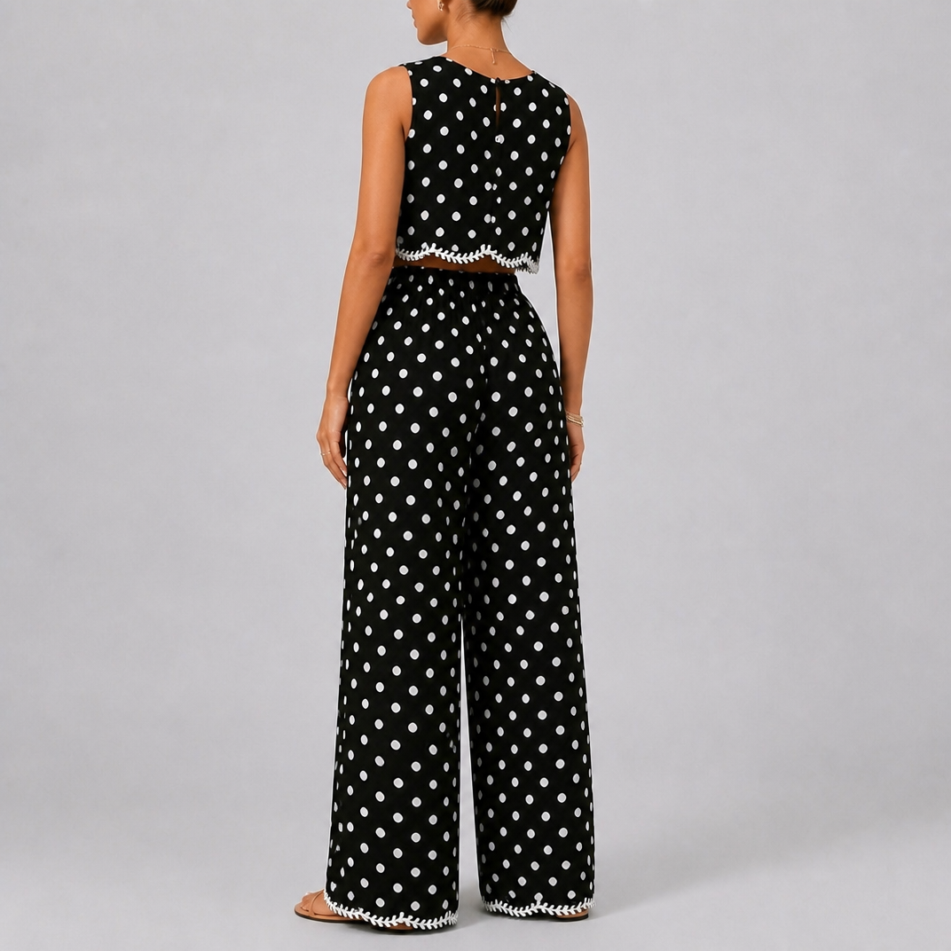 Women's Polka Dot Wide Leg Co-ord Set – Crop Top Set Women