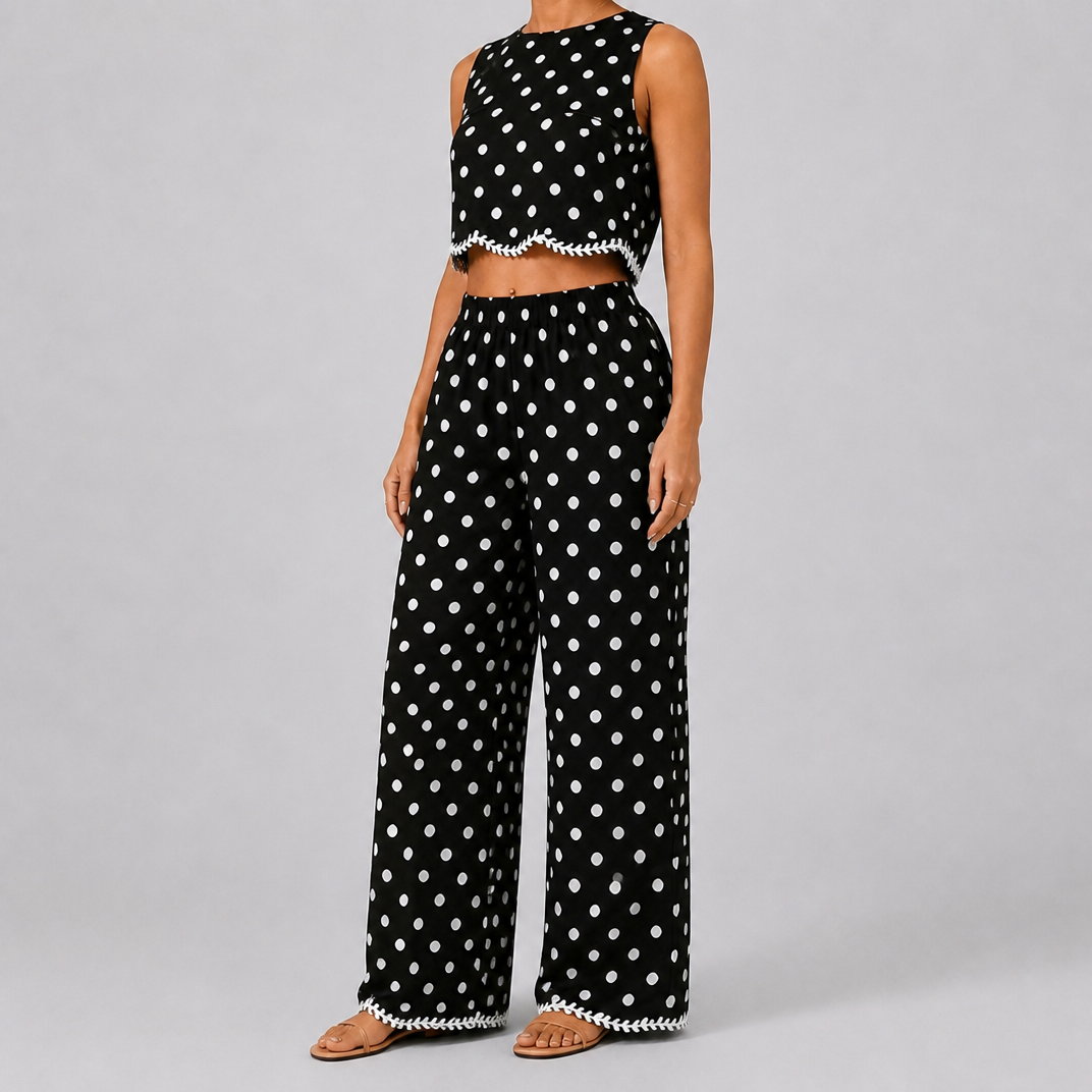 Women's Polka Dot Wide Leg Co-ord Set – Crop Top Set Women