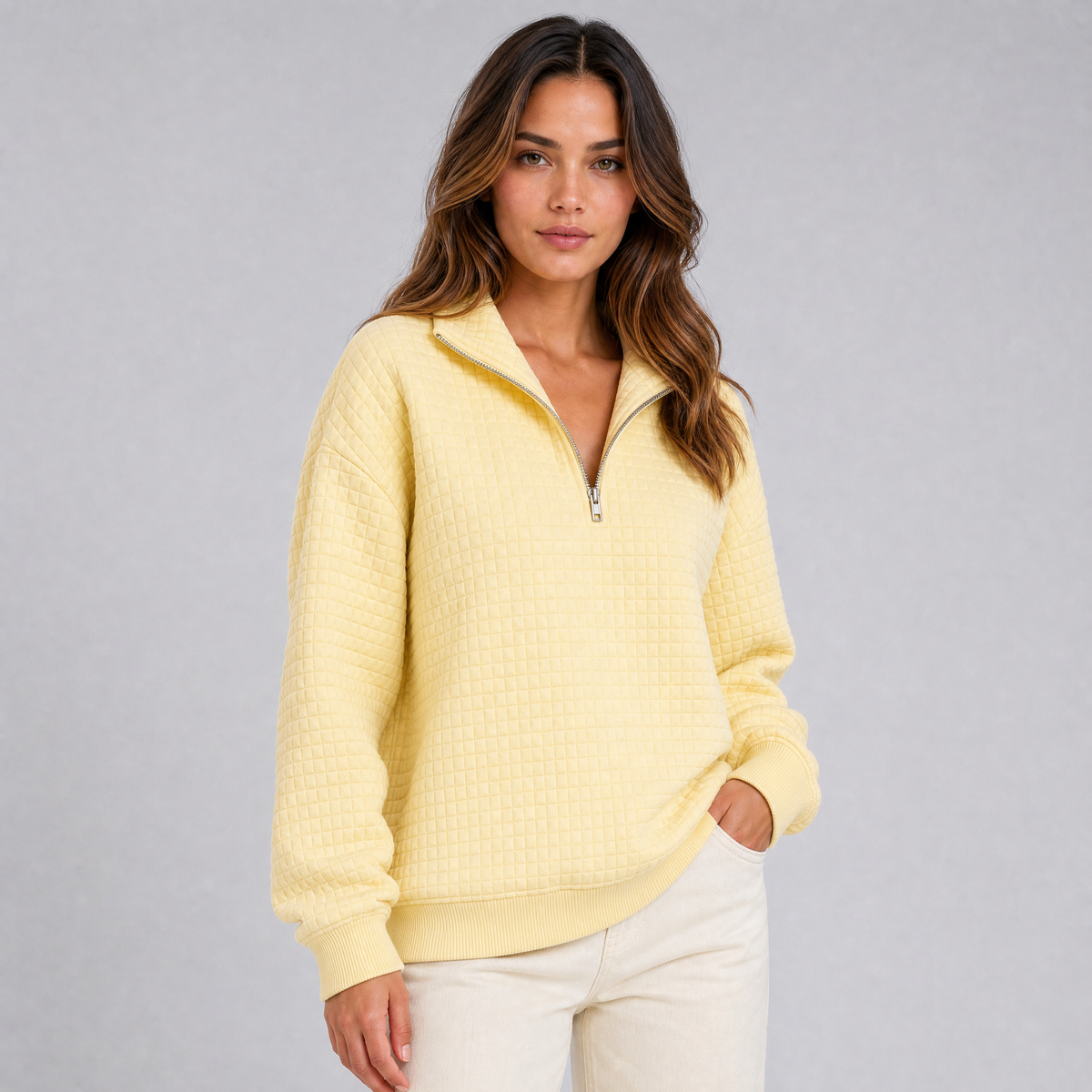 Women's Quilted Jersey Half Zip Sweatshirt