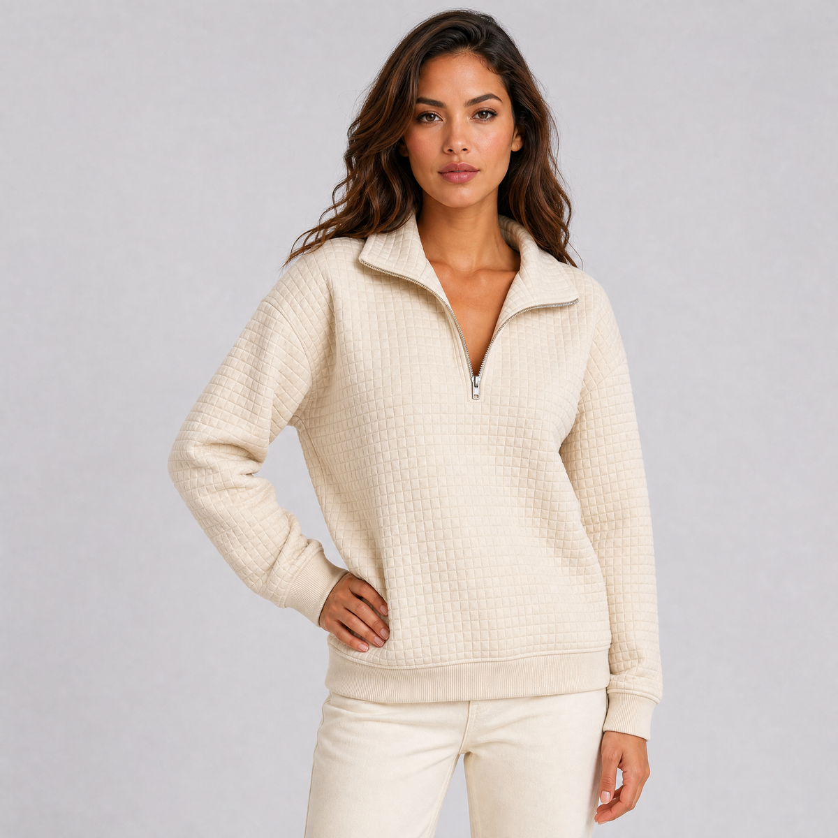 Women's Quilted Jersey Half Zip Sweatshirt