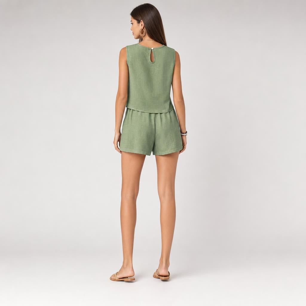 Women’s Relaxed-Fit Linen-Look Textured Beach Resort Shorts Set