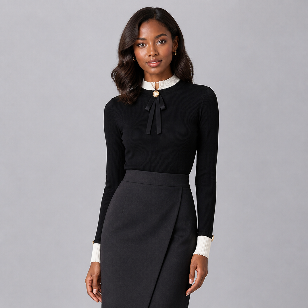 Women's Ribbed Knit Bow Tie Jumper