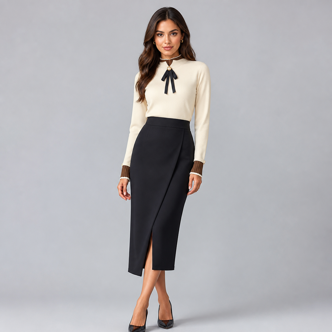 Women's Ribbed Knit Bow Tie Jumper