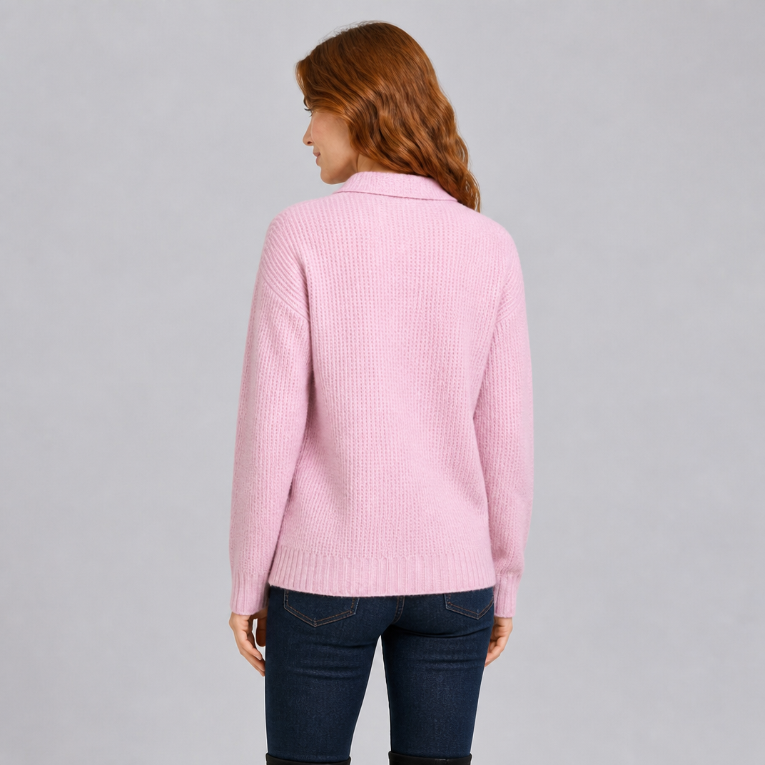 Women's Ribbed Knit Button Front Collared Top