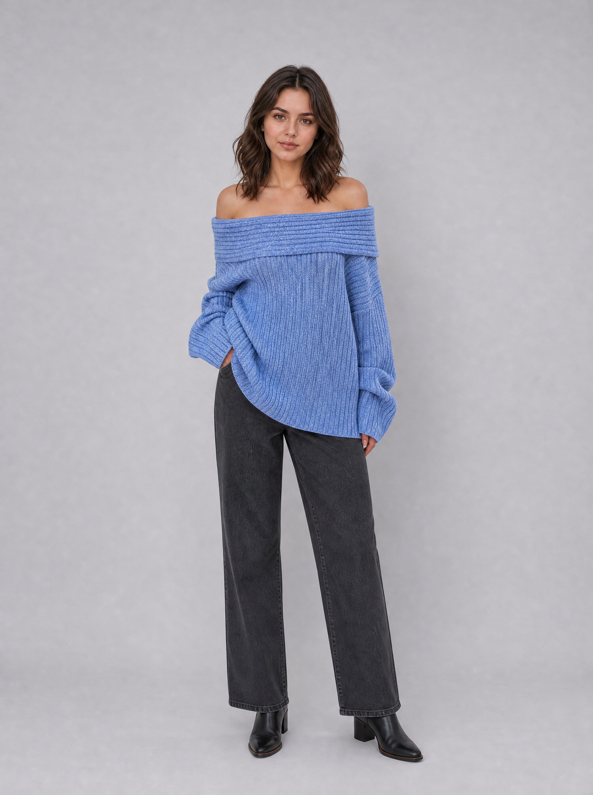 Women's Ribbed Off Shoulder Relaxed Jumper - product view 1