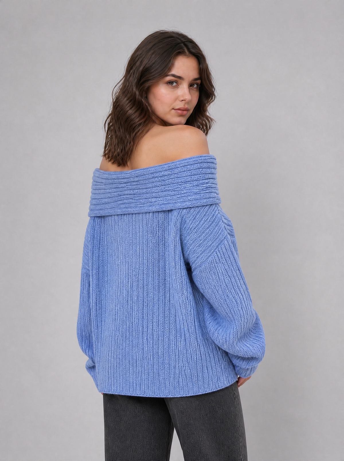 Women's Ribbed Off Shoulder Relaxed Jumper - product view 4