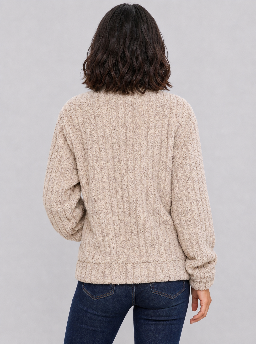 Women's Ribbed Teddy Fleece Relaxed Full Zip Cardigan