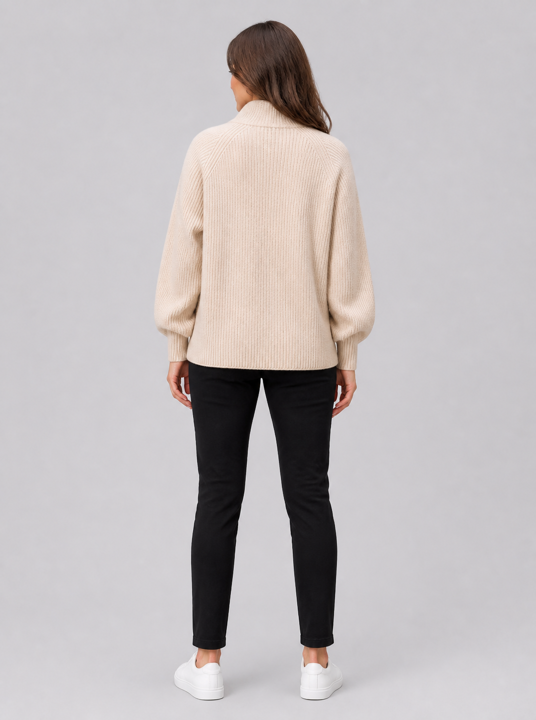 Women's Ribbed Wool Blend Relaxed Scarf Neck Button Jumper