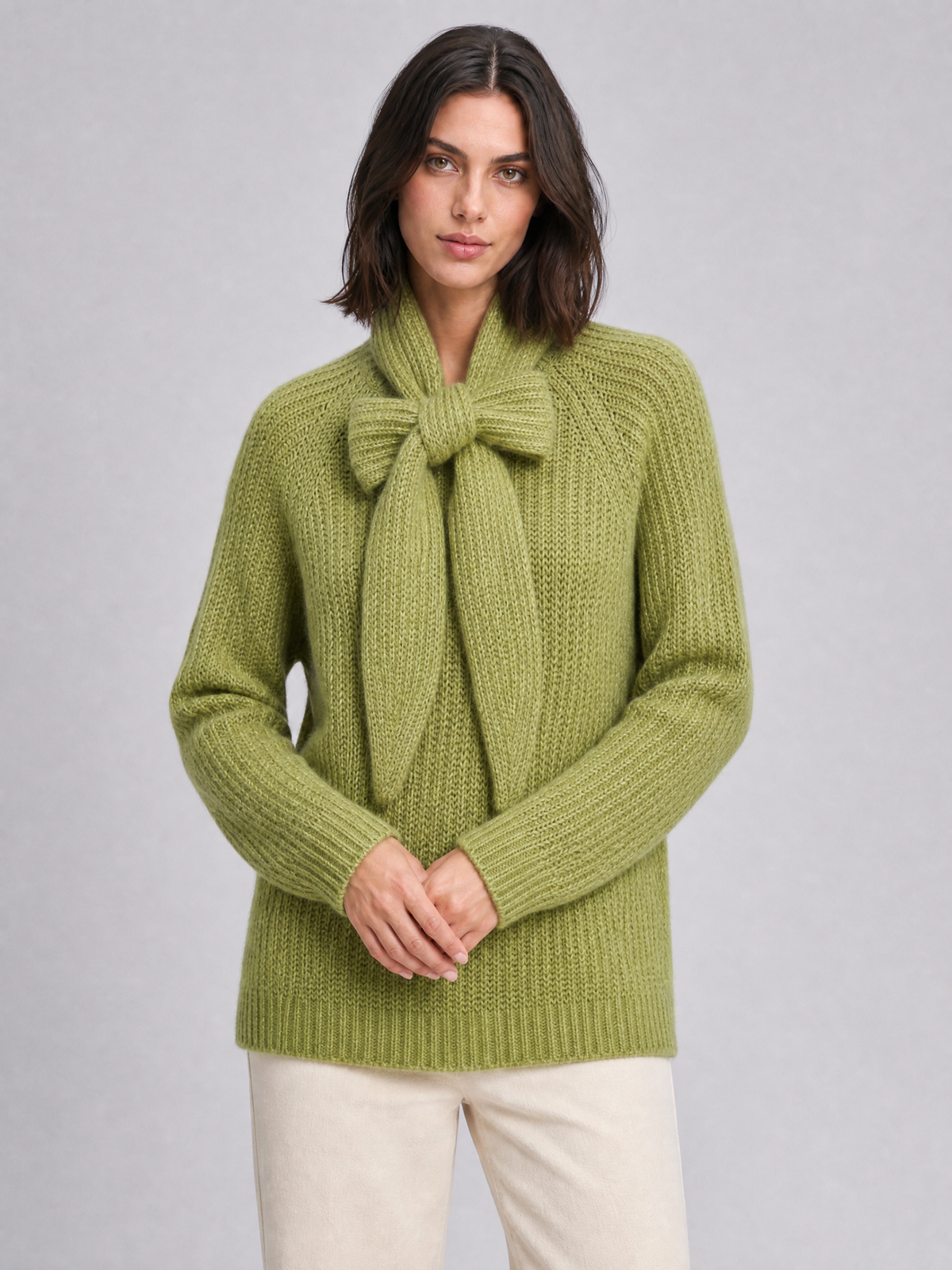 Women's Ribbed Wool Blend Relaxed Scarf Neck Jumper