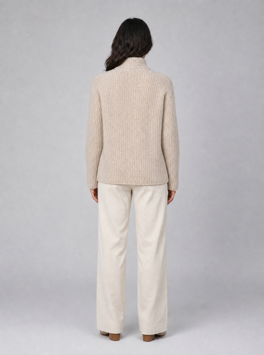 Women's Ribbed Wool Blend Relaxed Scarf Neck Jumper