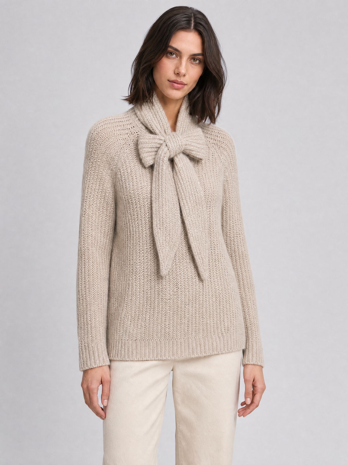 Women's Ribbed Wool Blend Relaxed Scarf Neck Jumper