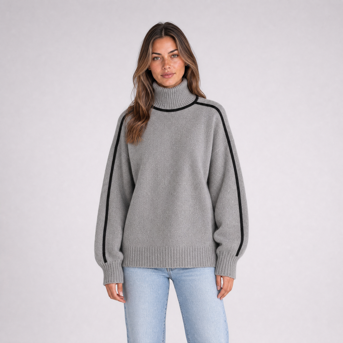 Womens Roll Neck Jumper – Contrast Trim Pullover