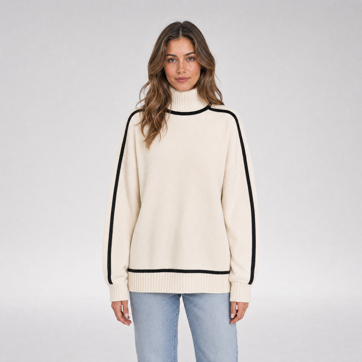 Womens Roll Neck Jumper – Contrast Trim Pullover