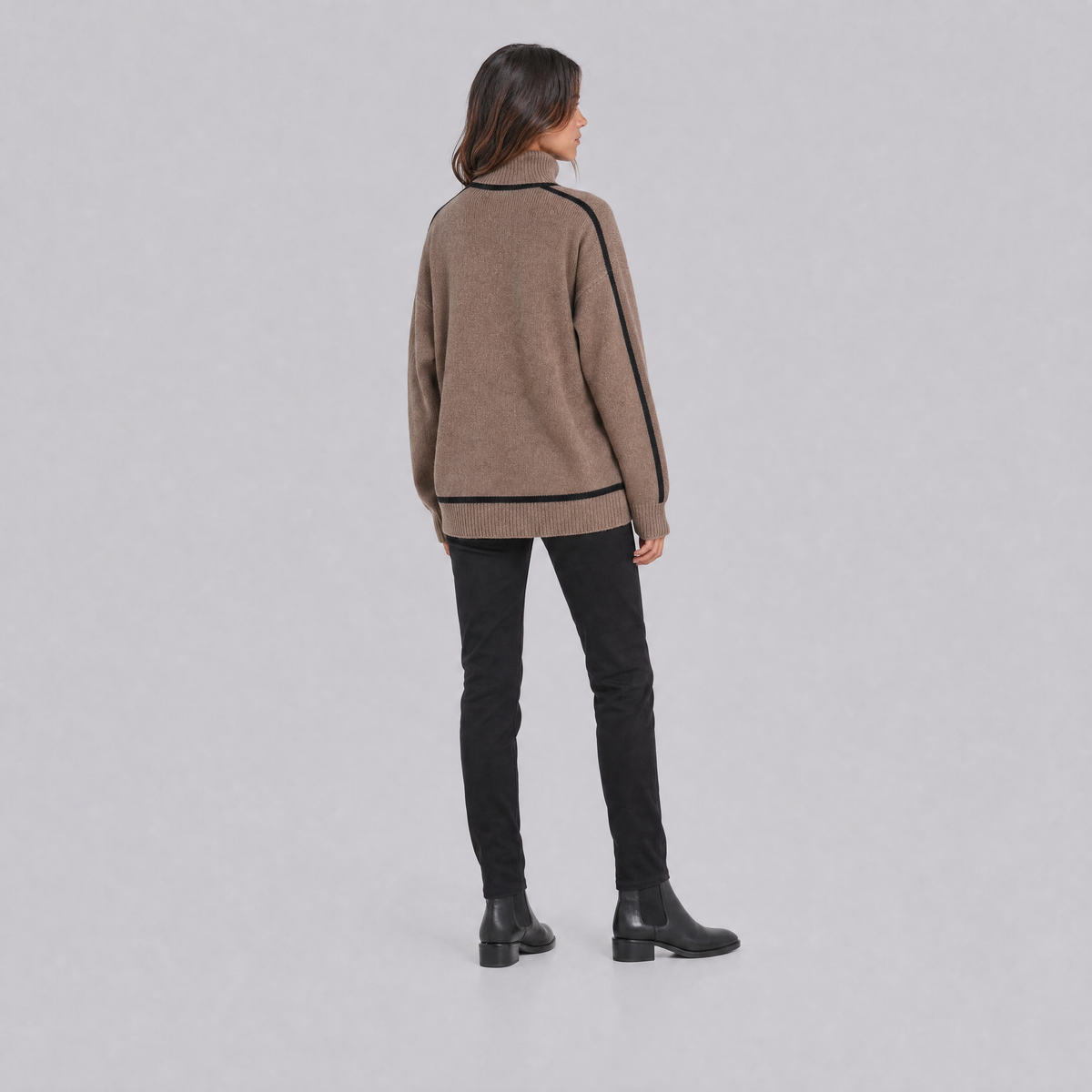 Womens Roll Neck Jumper – Contrast Trim Pullover