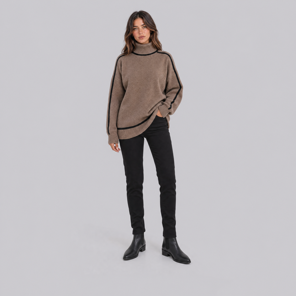 Womens Roll Neck Jumper – Contrast Trim Pullover