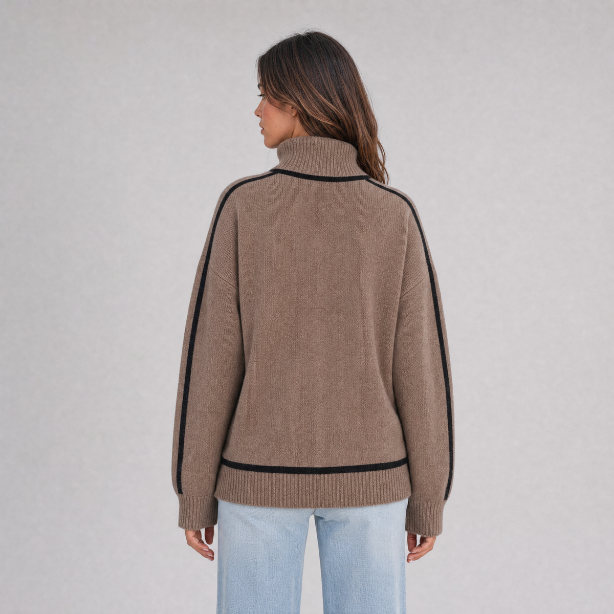 Womens Roll Neck Jumper – Contrast Trim Pullover