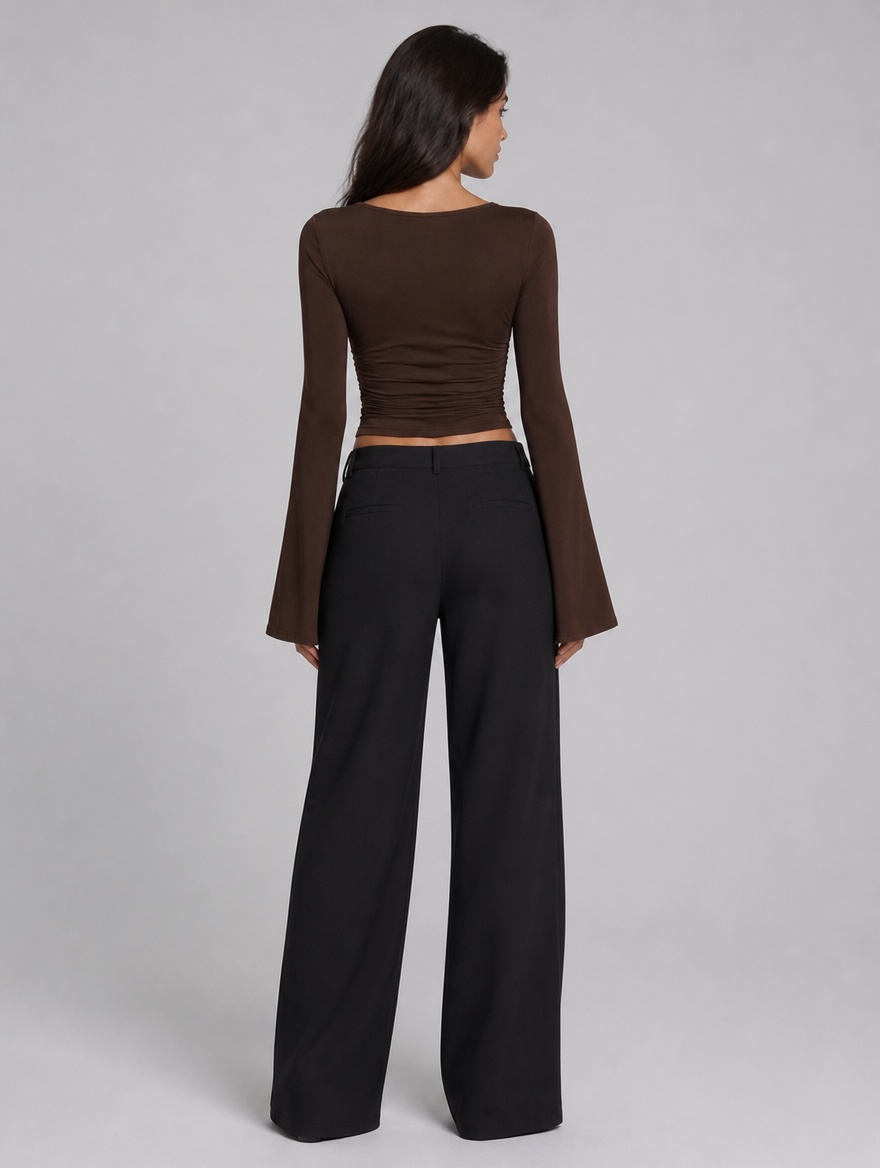 Women's Ruched Long Sleeve Flare Cuff Top - product view 2