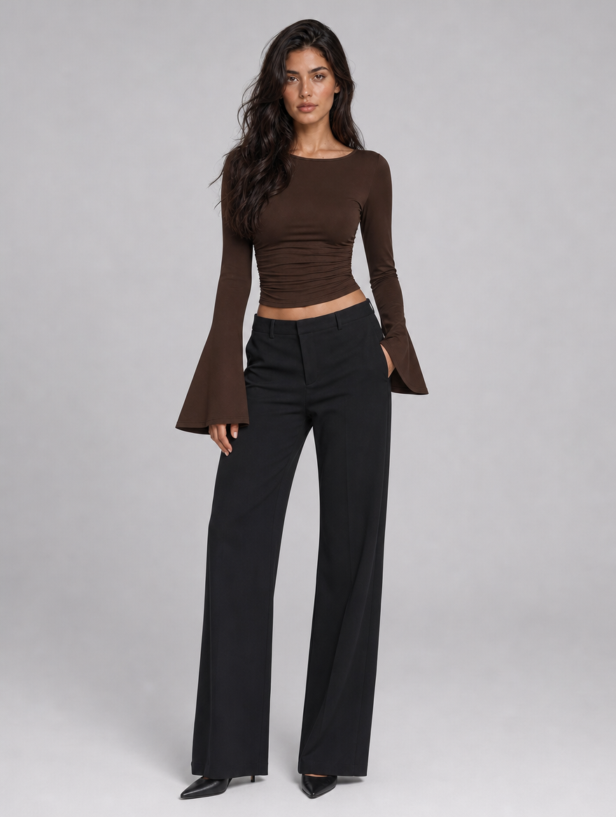Women's Ruched Long Sleeve Flare Cuff Top - product view 1