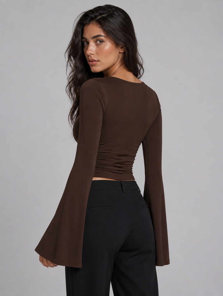 Women's Ruched Long Sleeve Flare Cuff Top - product view 4
