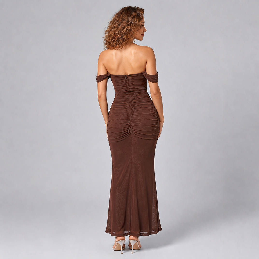 Women's Ruched Off The Shoulder Maxi Dress – Sophisticated Formal Dress