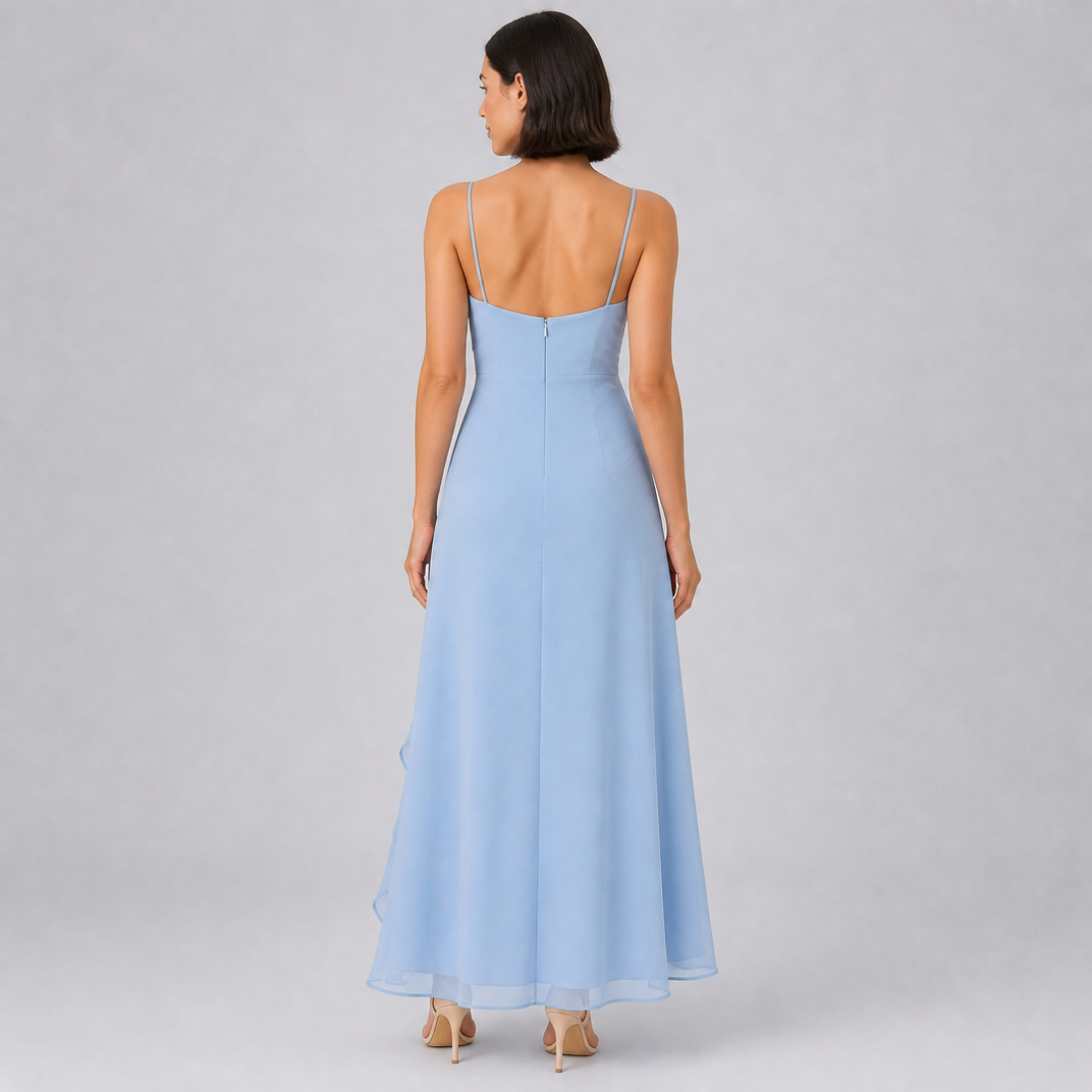 Women’s Ruffled-Slit Maxi Dress with Sweetheart Neckline and Slim Straps