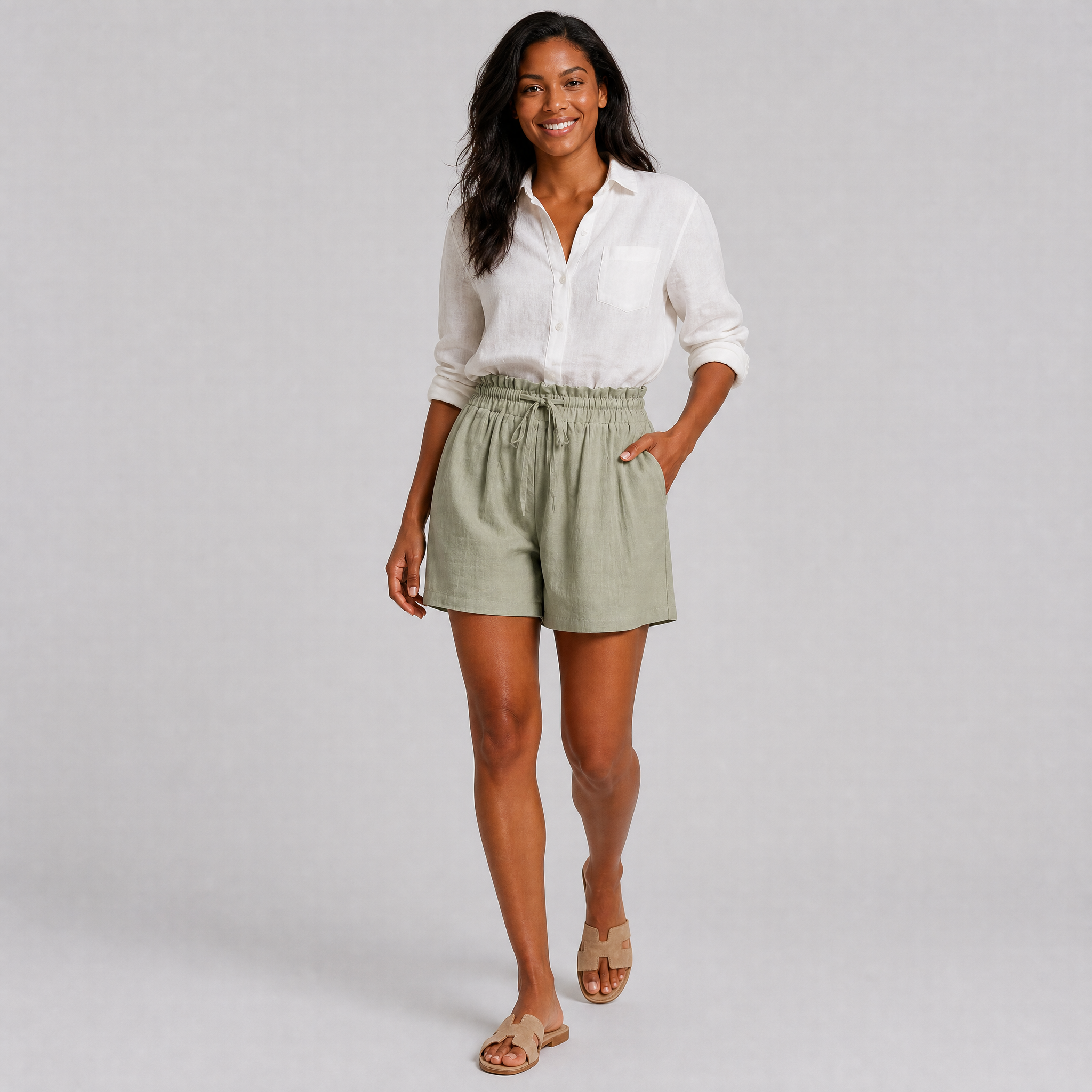 Women's Sage Green Linen Shorts – High Waisted Women's Shorts
