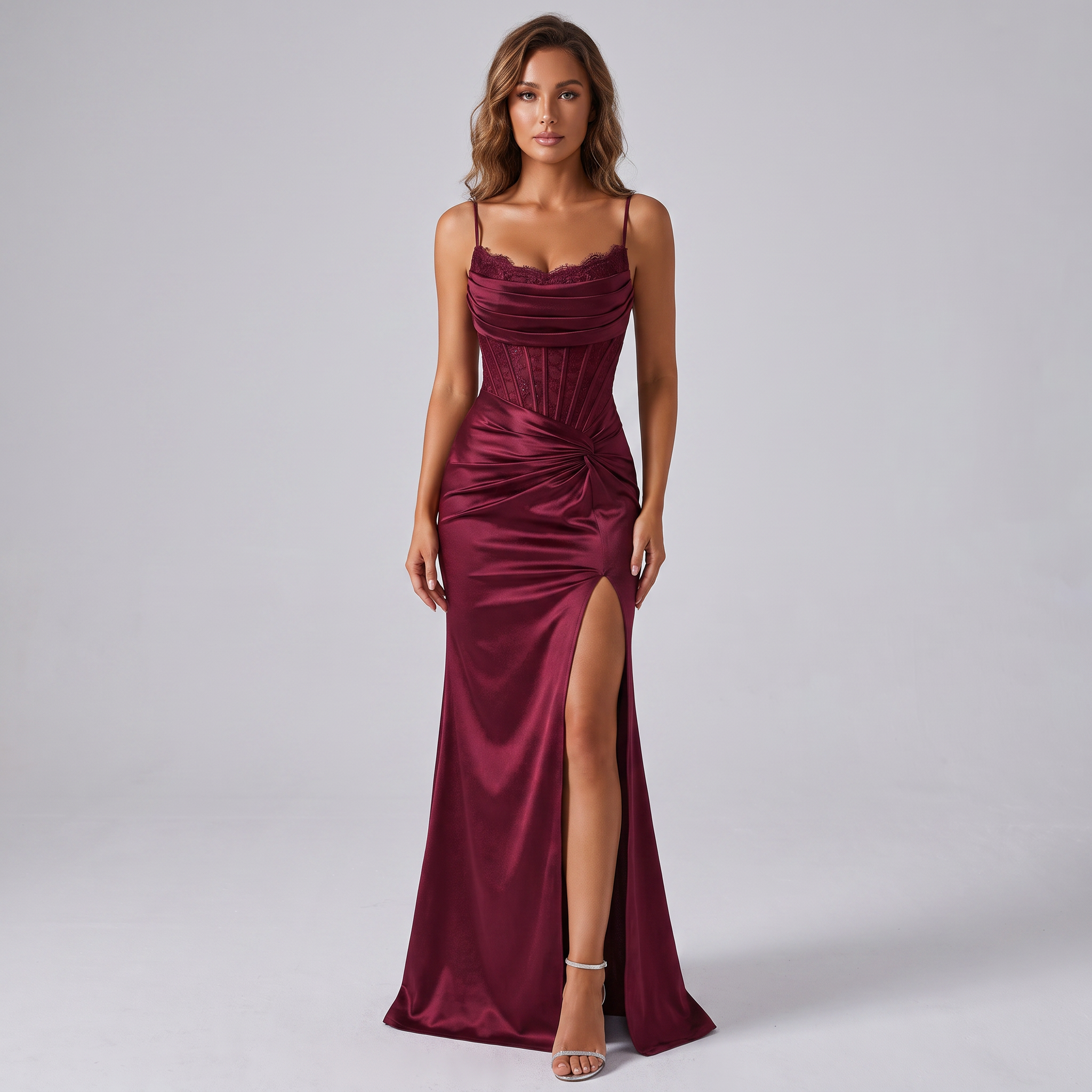 Women's Satin Corset Maxi Dress – Formal Black-Tie Gown